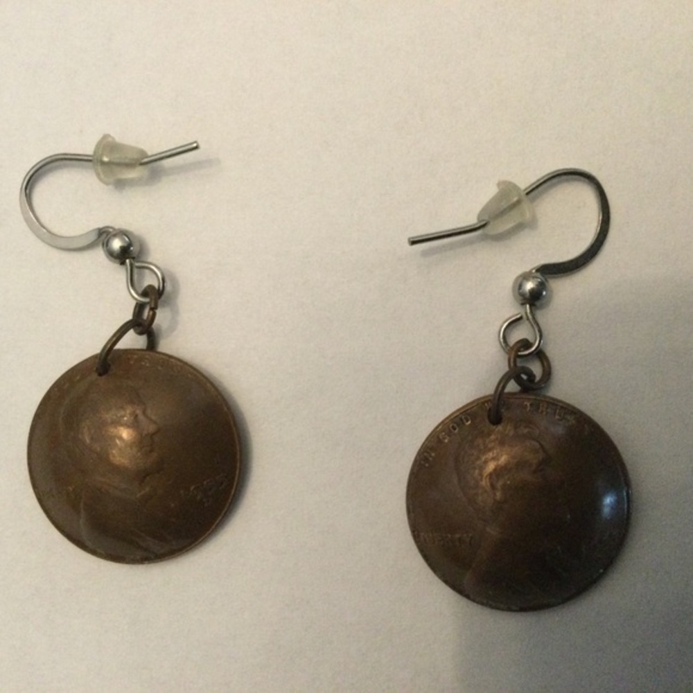 Domed US Penny Coin Dangle Earrings for Pierced Ears 5/8” Diameter